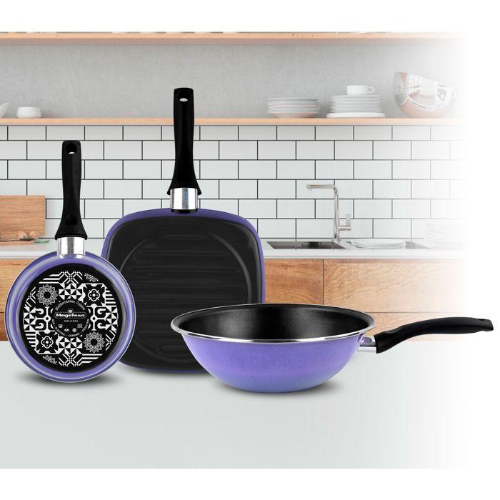 Ensemble Poêle, Wok et Grill Induction 24-28cm, Revêtement Antiadhésif sans PFOA Magefesa Very Peri Violet