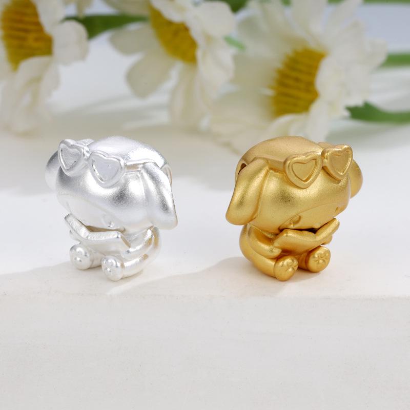 Sterling Silver 999 Cartoon Cinnamoroll and Kuromi Beaded Rope DIY Cute Loose Beads Accessories