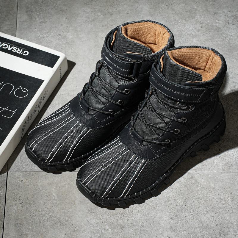 

Популярная мужская водонепроницаемая зимняя обувь, осенне-зимняя обувь с высоким берцем, изготовленная вручную, ботинки для активного отдыха, бархатные ботинки-утконосы, хлопковая обувь 48