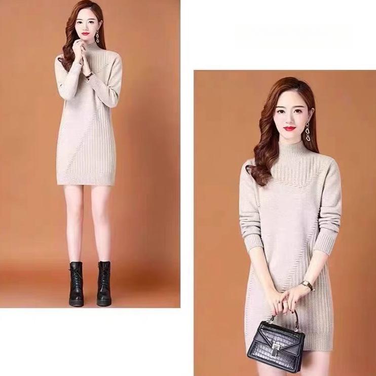 Sweater Women's Autumn and Winter Half Turtleneck Knitted Sweater Base Layer Thickened Mid-length Pullover Loose Sweater