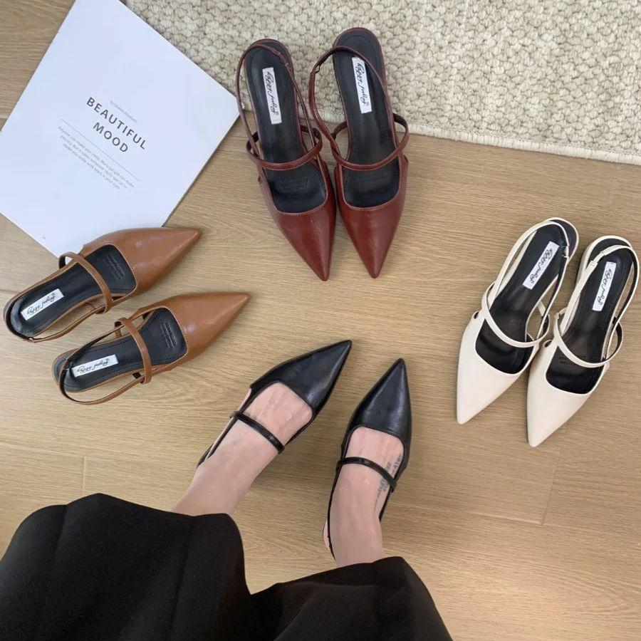 Fashion Bailamos 2024 Brand Pointed Toe Women Sandals Fashion Shallow Slip On Ladies Mary Jane Shoes Flats Heel Elegant Dress Slingback