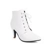 Spring Brown Apricot Women Ankle Boots Pointed Toe Lace up High Heel Small Big Size 33 47