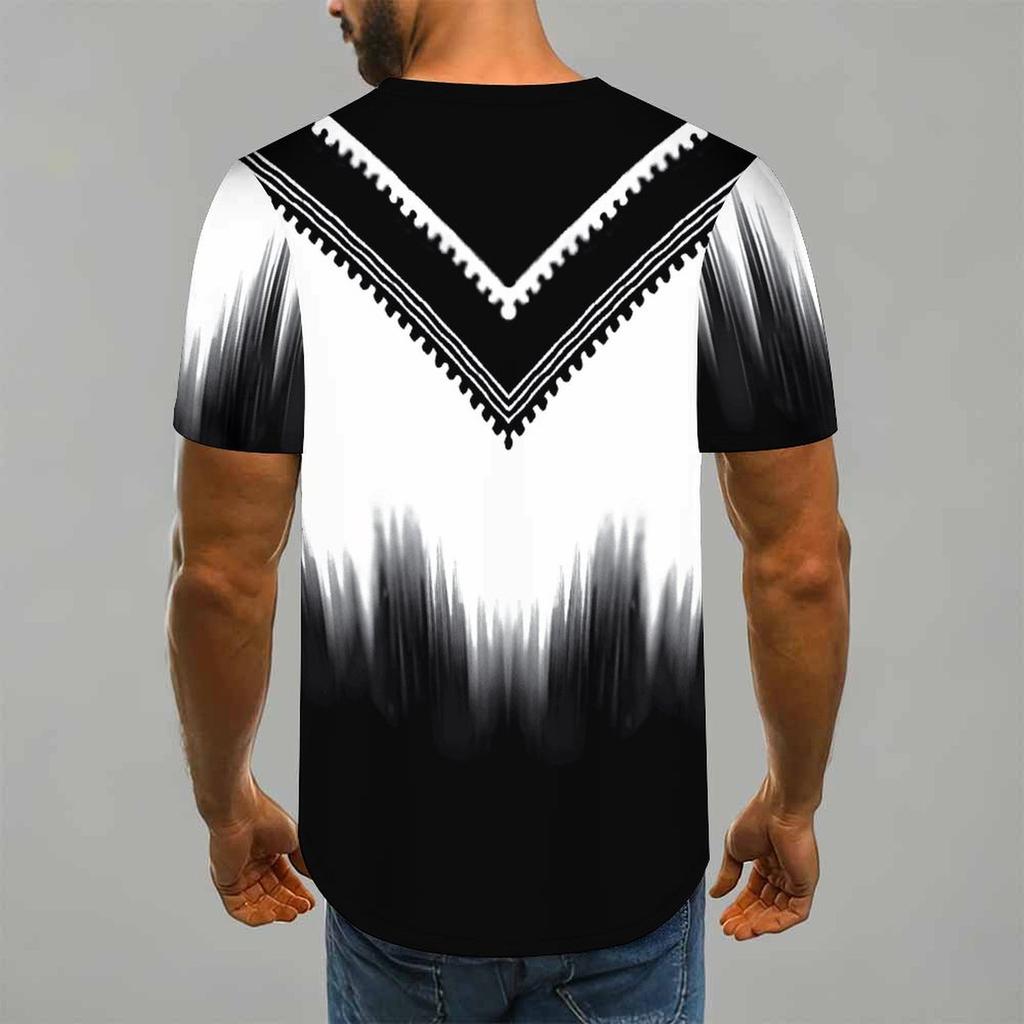 Women Short Sleeve Crew Neck T Shirt White Red Gradient Vertical Line Dot Abstract Print Top