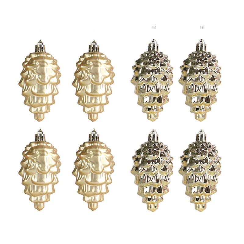 9cm Christmas Tree Ornaments Set: 8 Shiny & Matte Plastic Pine Cones
