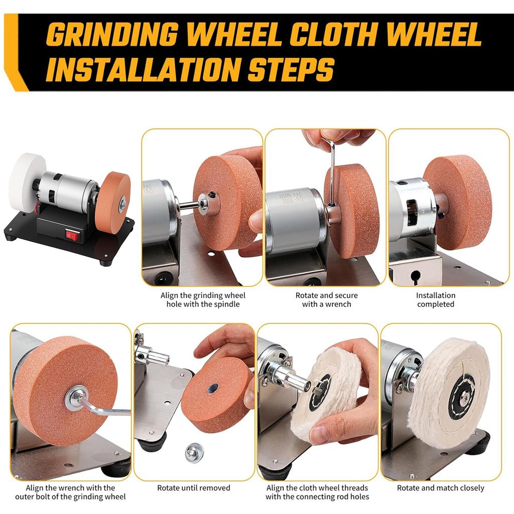 Electric Small Sander with 2 Wheels Electric Bench Grinder Sanding Machine 7 Adjustable Speed for Metal/Jewelry/Knives/Wood
