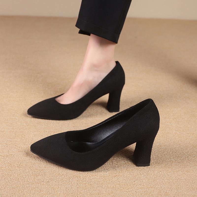Slip-on Single Shoes Autumn New Pointed Toe Shallow Mouth Non-slip Block Heel Pumps
