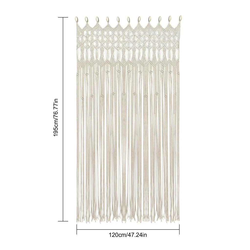 120 x 195 cm Makramee Türvorhang, Handgefertigter Boho-Stil Vorhang Großer Handgewebter Vorhang mit Holzring Baumwollgewebte Dekoration
