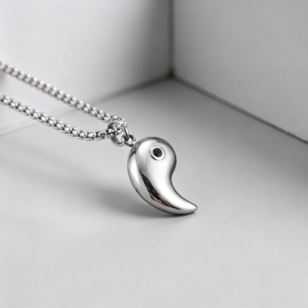 Mystical Ba Gua Zircon Necklace for Men Women, Stainless Steel Silver Taoist Pendant, Lucky Jewelry Gift