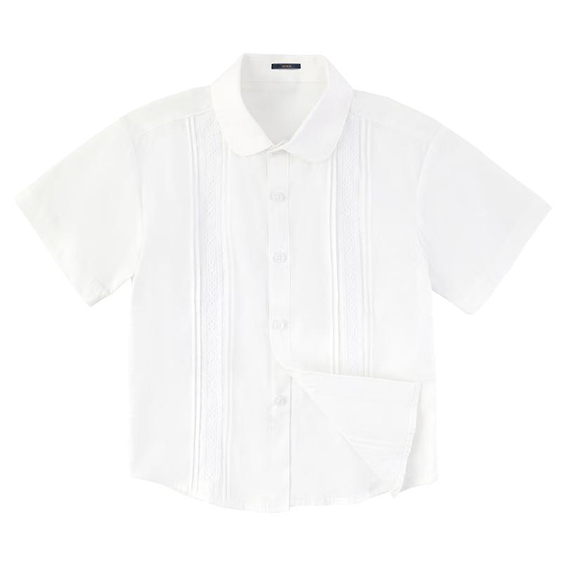 Girls  White Lace-Trim Short Sleeve Blouse 110