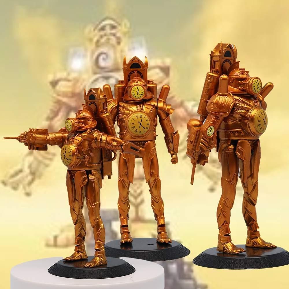 Gold Clock Man Action Figure Hand-made Joint Movable Transforming Clock Man King Toy Decor 17cm Pvc
