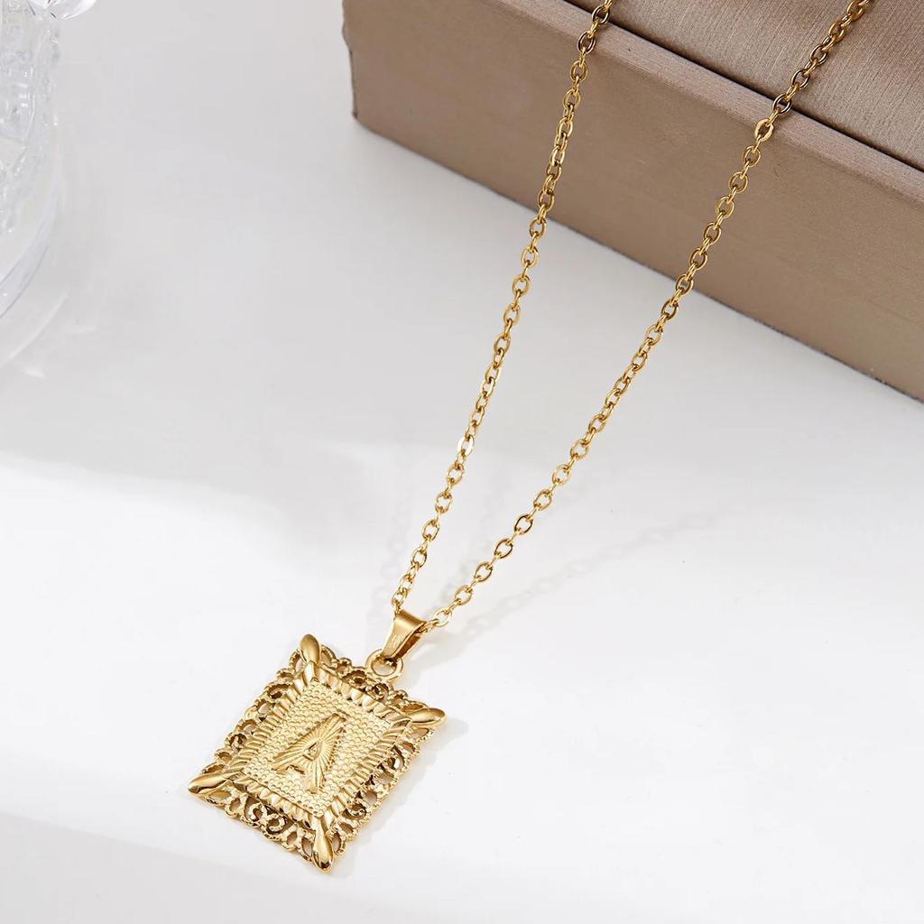 Exquisite Gold Color Initial Pendant Necklace for Women Men Stainless Steel Geometric Alphabet Necklace Friendship Jewelry