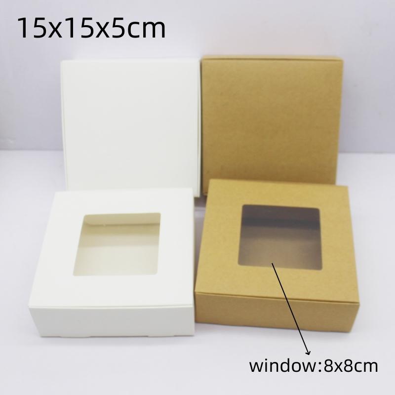 10 buc. ambalaje pentru cadou DIY cu fereastră albă/hârtie kraft de dimensiuni mari Cutie cadou de Crăciun ambalare pentru tort nunta adunare de familie m
