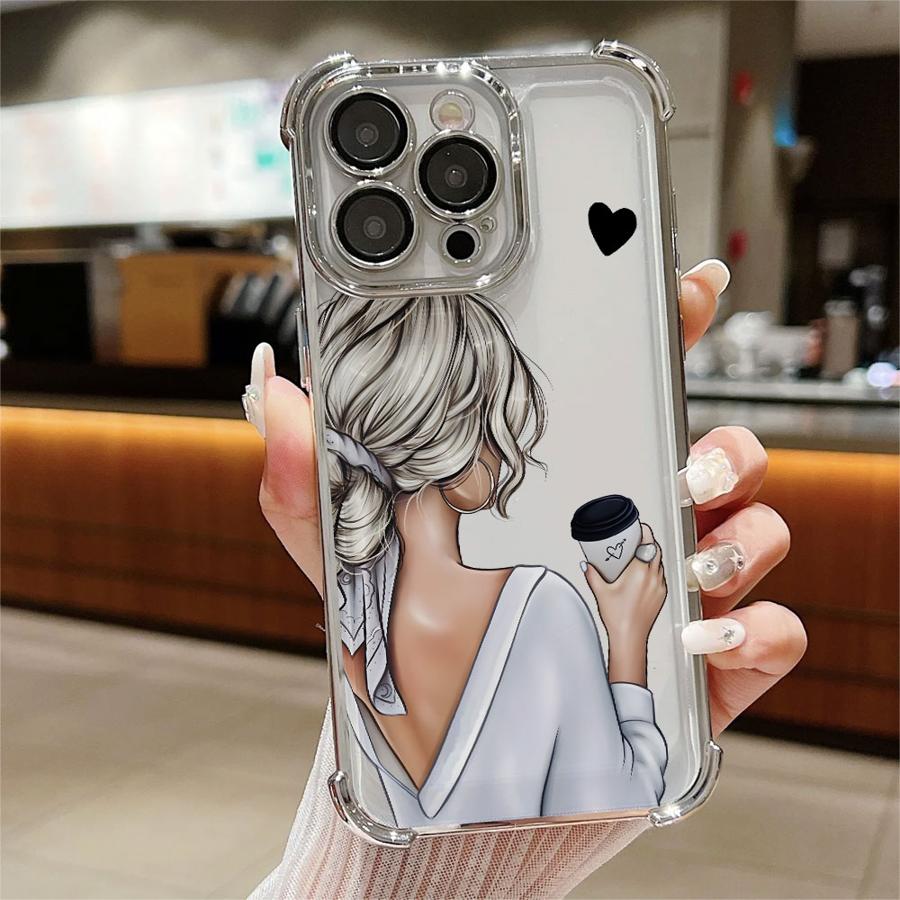 

Cartoon Urban Women Coffee Phone Cover Case for iPhone 11 13 12 16 Pro Max 14 15 Plus iPhone 15 Pro Max