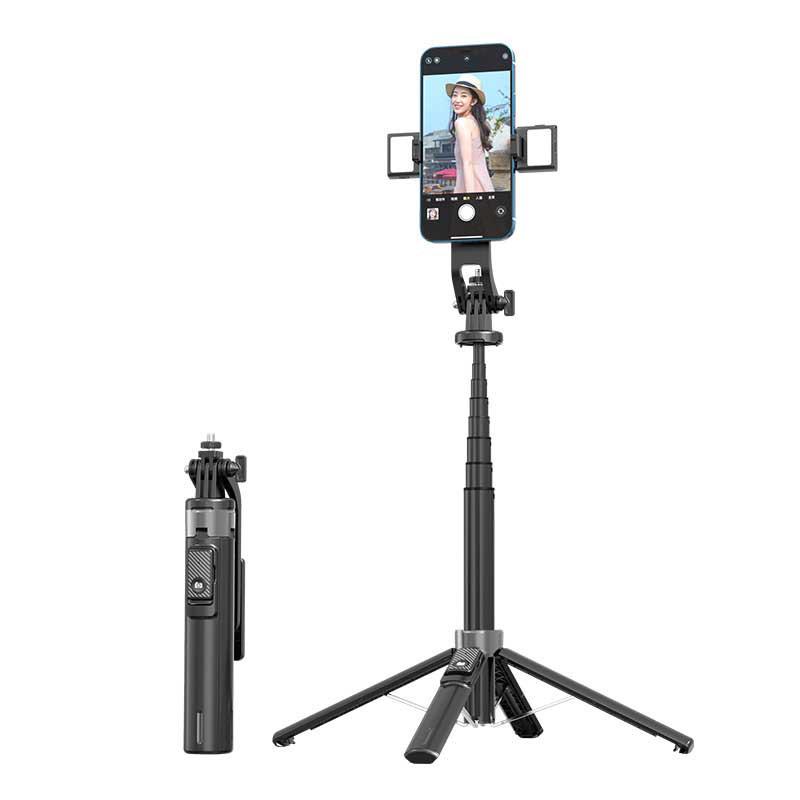 P135 Universal Bluetooth Selfie Stick: Detachable Gimbal, Four-Leg Stand, One-Button Pop-Up for Phones and Cameras.