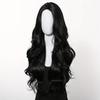 Black Synthetic Wig with Middle-parted Long Hair and Big Waves for Party or Daily Use. High-temperature Synthetic Hair Cap.
