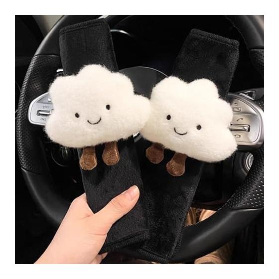 Seat Belt Shoulder Pad Cover, Set of 2, Cloud Plush Pad, Cute Cushion, Easy Installation, Strangulation Prevention, Car Accessory