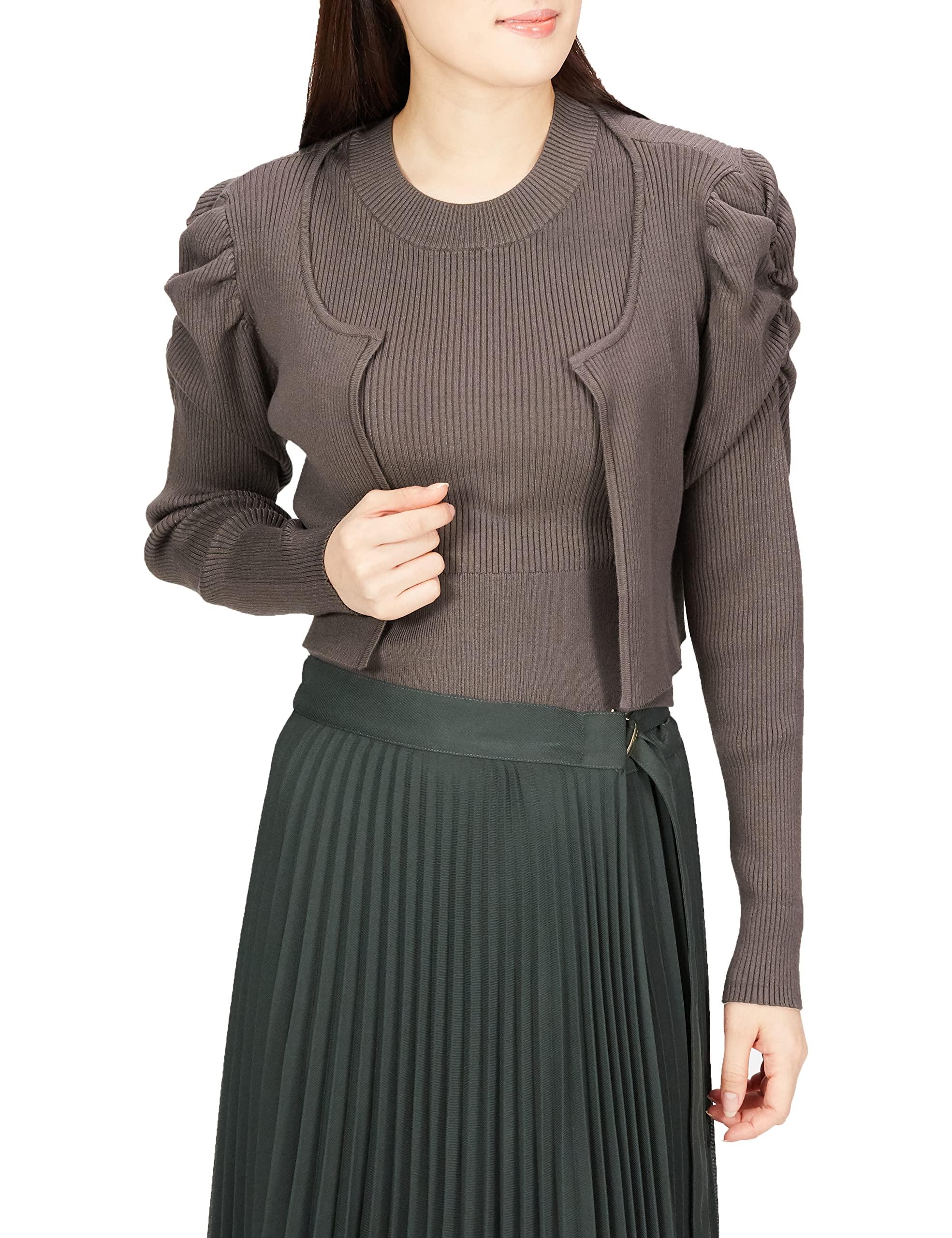 

Jill by Jill Stuart Women s Layered Turtleneck Rib Knit Cardigan, Charcoal Gray, FR