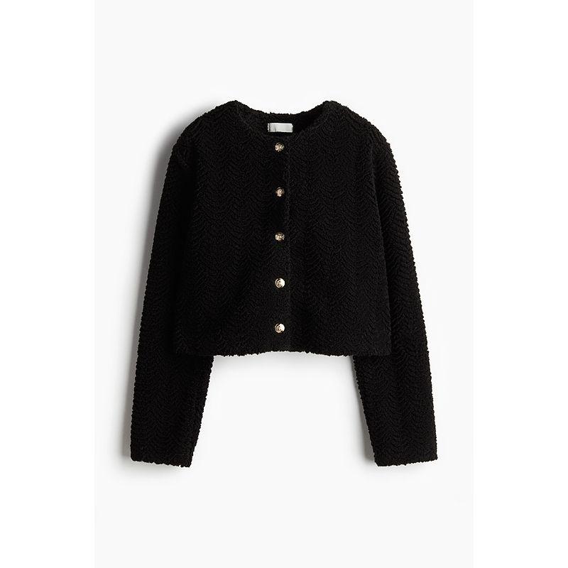 

HM Women s Naist Autumn Fashion Casual round Neck Long Sleeves Teddy Plush Cardigan 1239208 Black 155/80