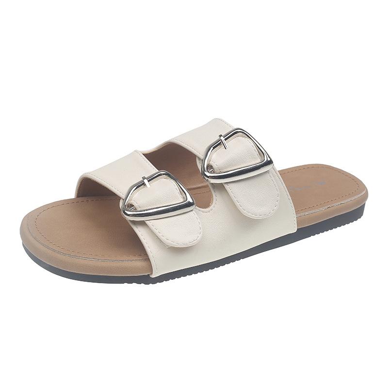 

Flat bottom one-word drag women s model 2025 summer new one-pedal lazy versatile outer wear belt buckle beach cool slippers 35