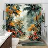 1pc Tropical Jungle Shower Curtain - Vibrant Palm Trees, Hibiscus Flowers & Colorful Blossoms Design, Durable Polyester Fabric,