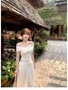 Women's French White Off-Shoulder Top & Knit Midi Skirt Set - Gentle Spring Design