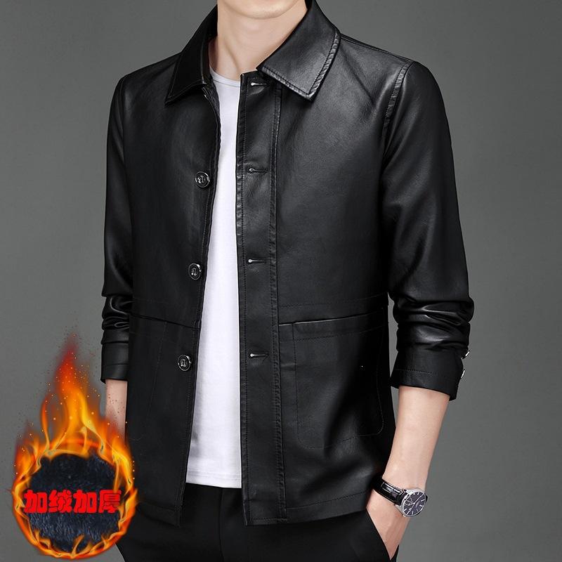 Jacket men's pu leather spring and autumn jacket middle-aged dad jacket solid color lapel leather jacket men