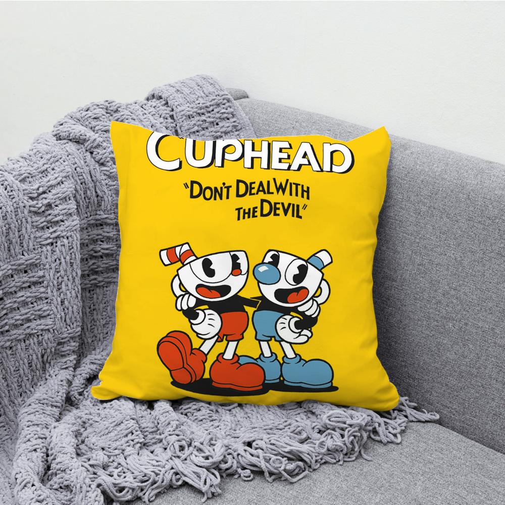 משחק שיתופי לשני שחקנים C-Cuphead ציפית לכרית מקרה כרית רך לקישוט ספה בסגנון חוות קישוטים לבית ומגן ציפית לכרית