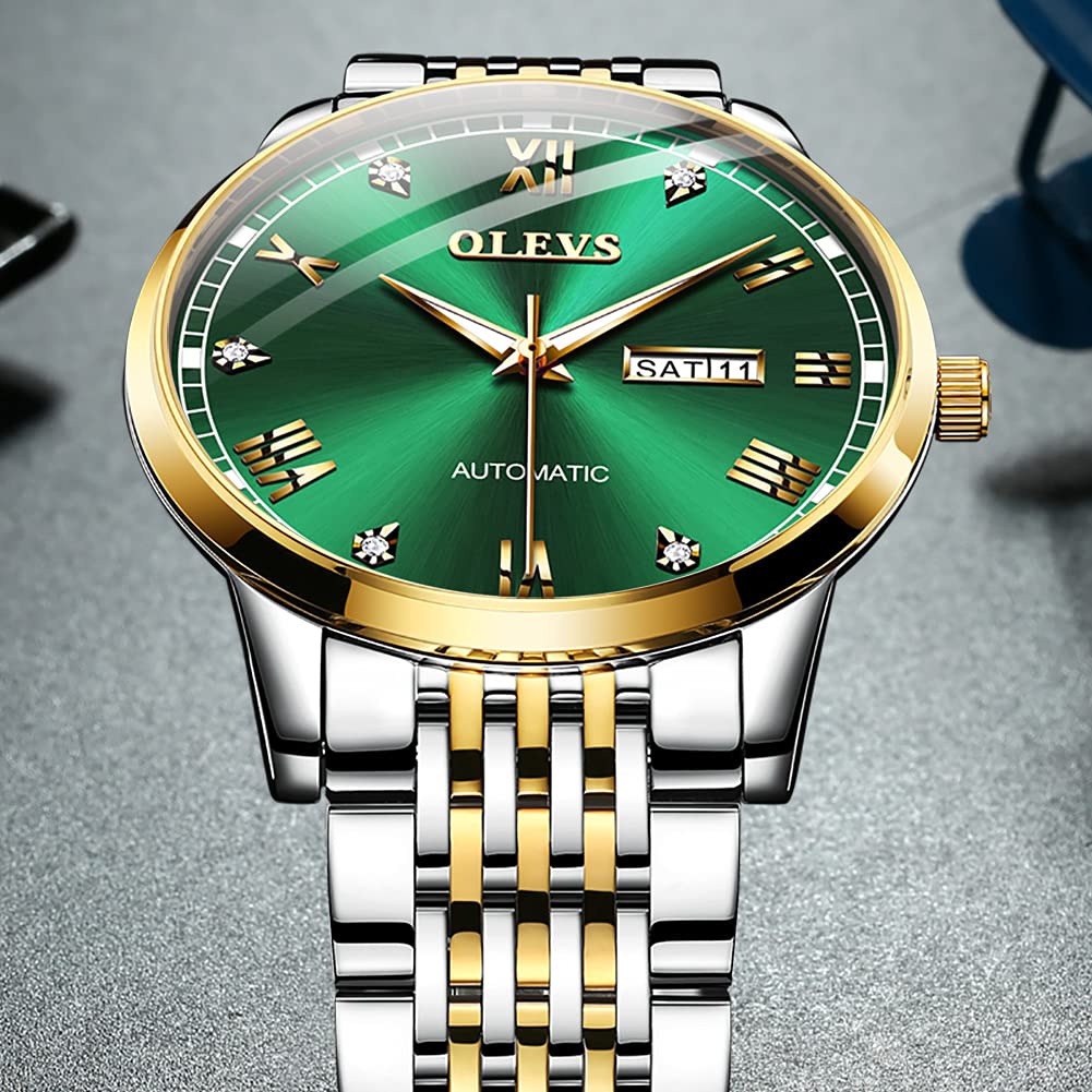 OLEVS Watch Mechanical Automatic Analogue Hollow Dial Stainless Steel Waterproof Calendar Display Business Watch Luminous Blue Men's - - -