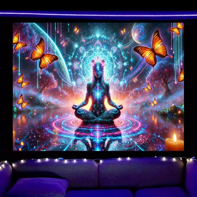 Starry Meditation Fluorescent Tapestry Create a Peaceful OasisUV Tapestry Wall Hanging Bedroom Home Party Decoration