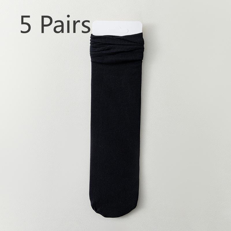 5 Pairs of Socks: Women's Summer Pile Socks, Ice Socks, Velvet Summer Mid-high Stockings, Foot Protection, Ice Stockings