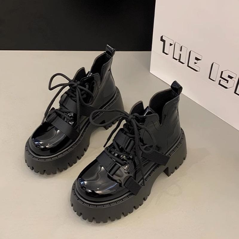 

Модные черные ботильоны в британском стиле в стиле ретро для женщин 2024 года, весна-осень, новые короткие ботинки на толстом каблуке и платформе, женская обувь на высоком каблуке 35