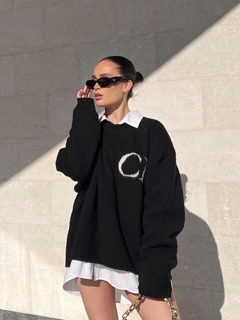 Pulover unisex de înaltă calitate Cole Buxton CB Jacquard cu litere, larg, cu gât rotund