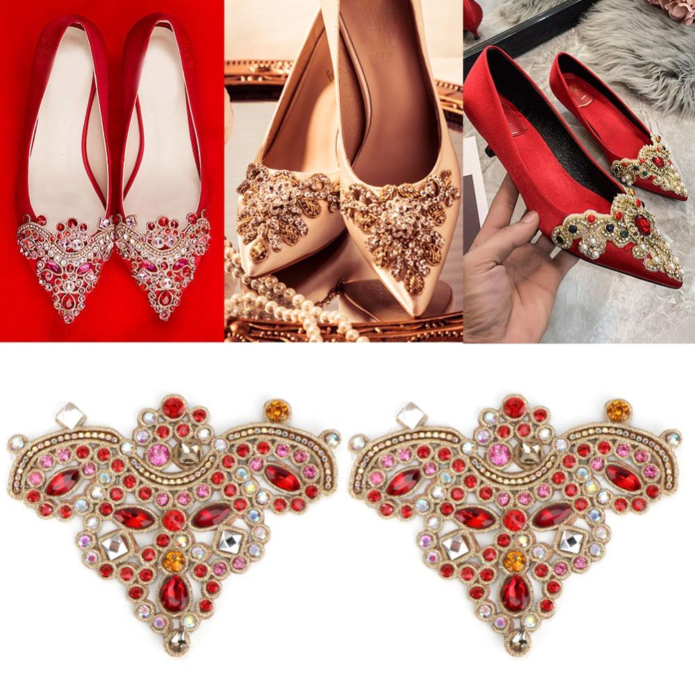 2pcs Sew On Design Rhinestone Applique Patches Beaded Applique Patches  For Clothing Accessories
