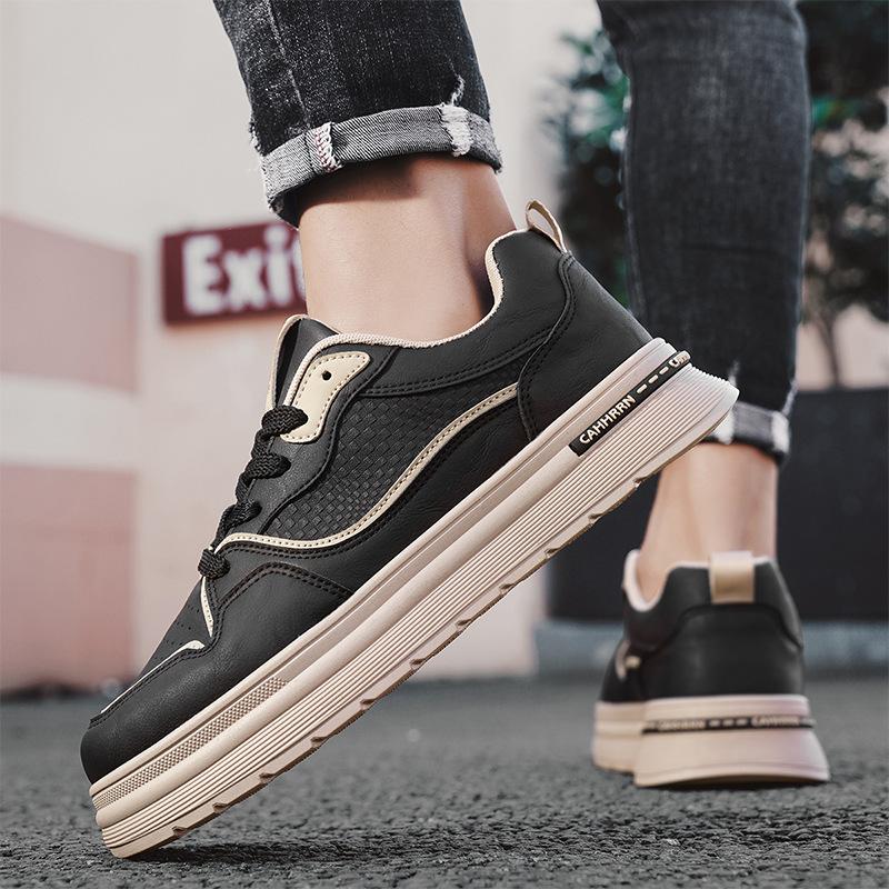 Spring new thick-soled men's casual sports board shoes low-top leather wear-resistant youth trend simple men's shoes