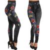 Women Printed Tight-fitting Super Stretch Leggings High Waist Outer Wear Sexy Close-fitting Imitated Denim Jean Leggings(Suitable for Weight 40-85kg)