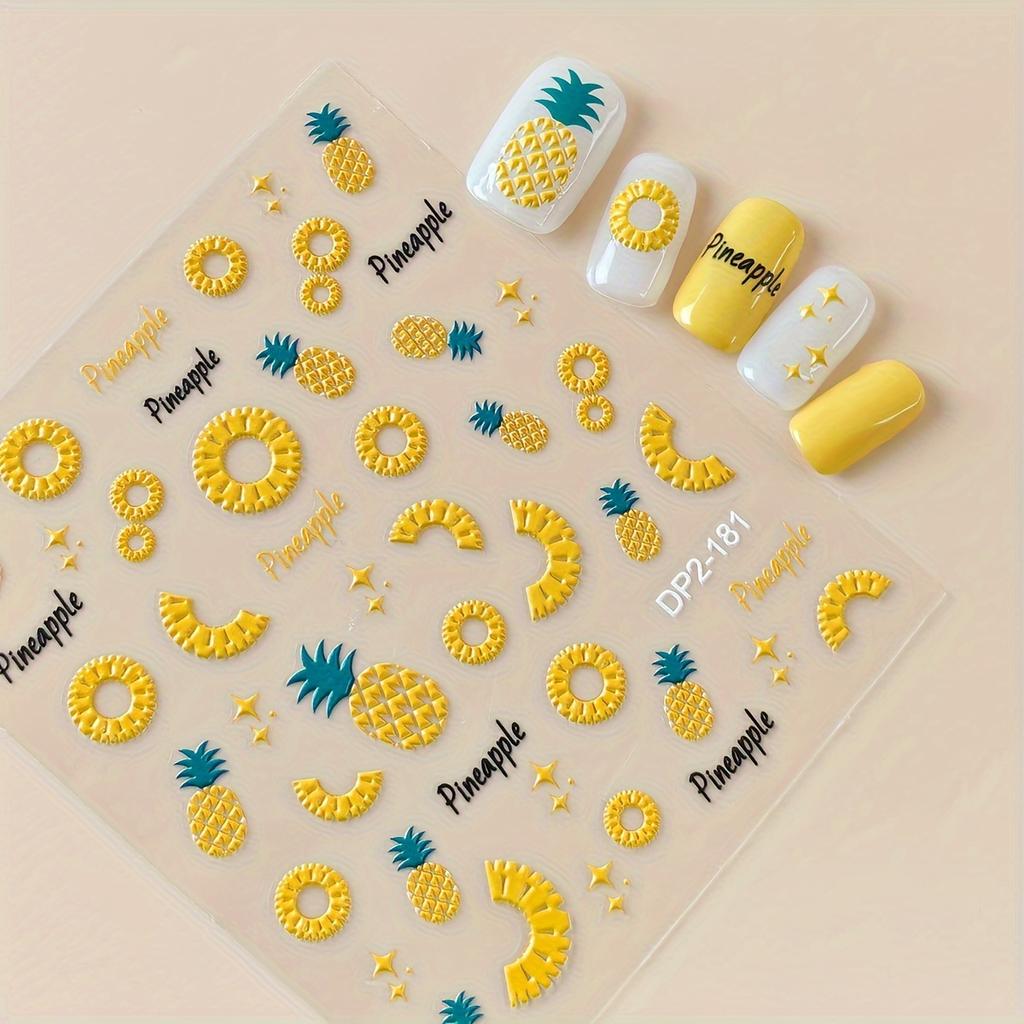 1pc Fruit Nail Art Stickers, Embossed Pineapple Design, Summer DIY Nail Decoration, Manicure Accessories