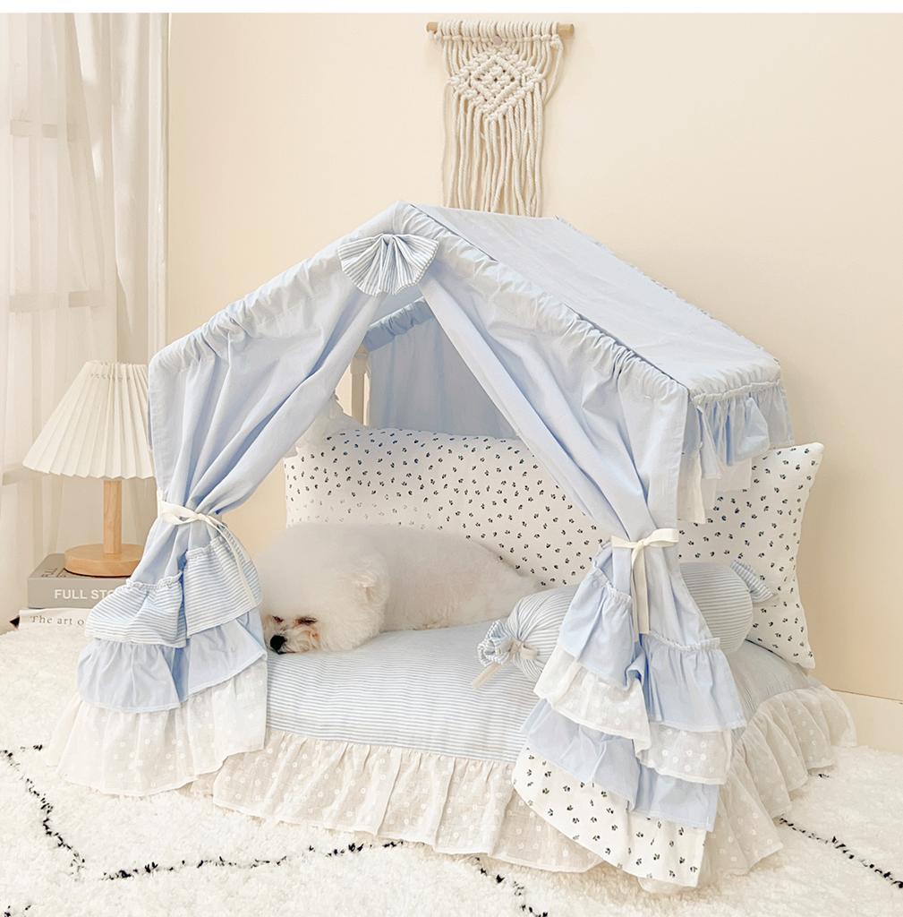 Koreanischer Prinzessinnenstil Haustierbett Luxus Hundehütte für Pudel & Bichons Waschbares Katzenzelt Ganzjahres-Schlafmatte Elegantes Haustier-Sofa