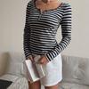 2026 Women's Early Spring Striped Color Block Button Long Sleeve Slim Fit Top