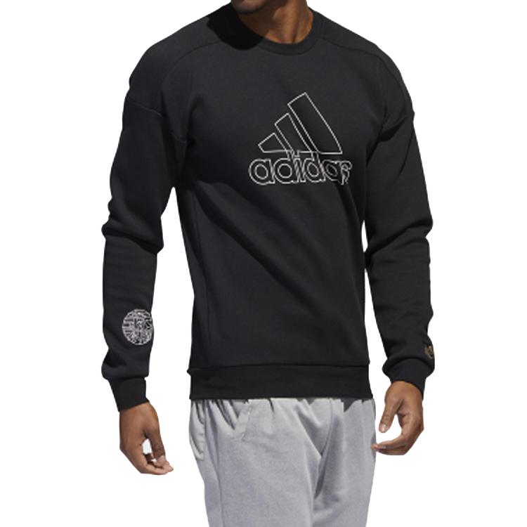 Adidas Logo Print Sports Pullover Hoodie Men Tops Black FU6222