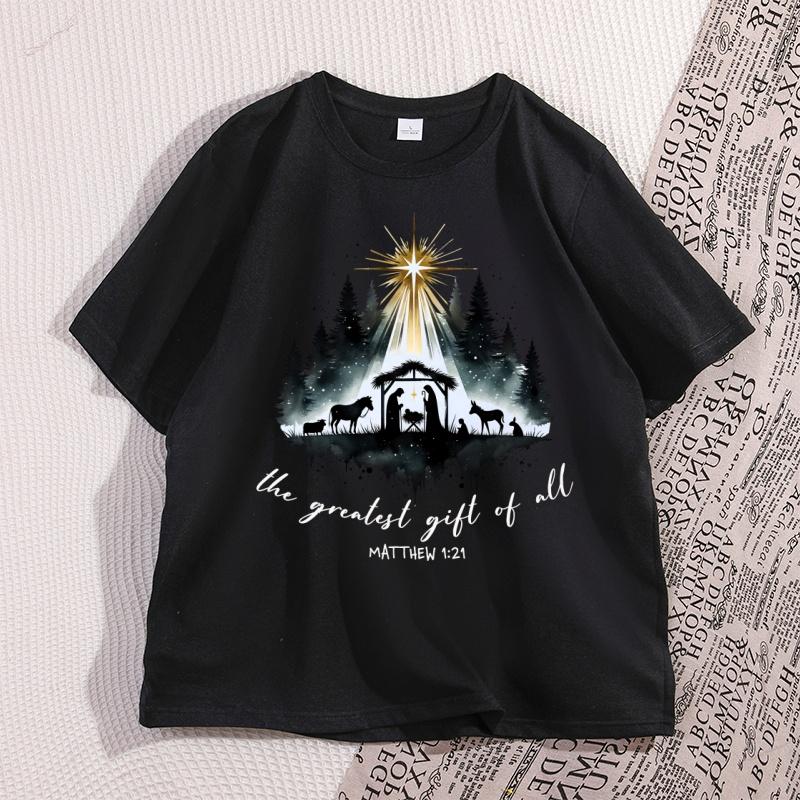 Nativity Christian Tshirt Unisex Women Christmas Bible Verse Tshirt Casual Cotton Short Sleeve Round Neck Graphic Tees Clothes