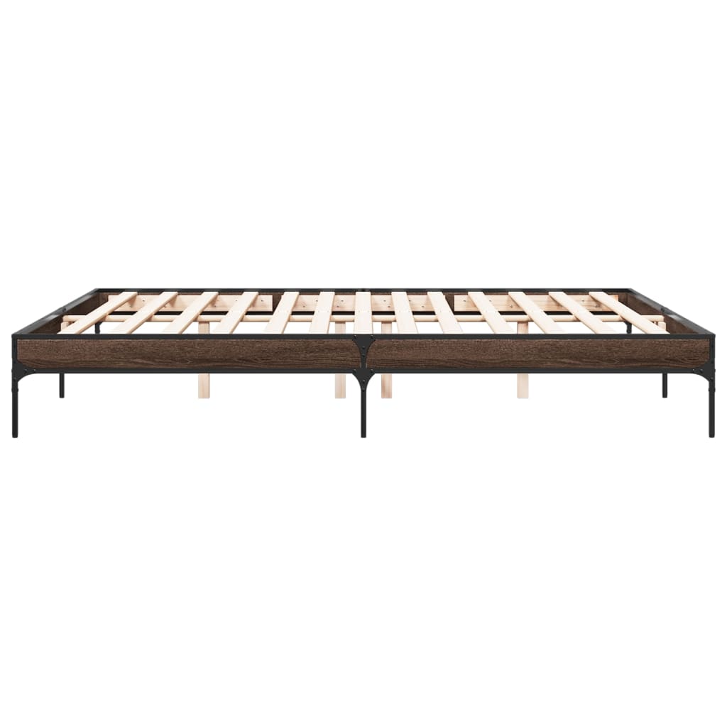 Brown Oak Effect Bed Frame 200 X 200 Cm Wood Based Panel & Metal