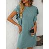 Summer New Women's Clothing Contrasting Color Twisted Strip Lotus Leaf Sleeve Mid Length Dress