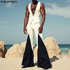 INCERUN Two Pieces Men Sleeveless Waistcoats Long Stitching Flare Pants Sets