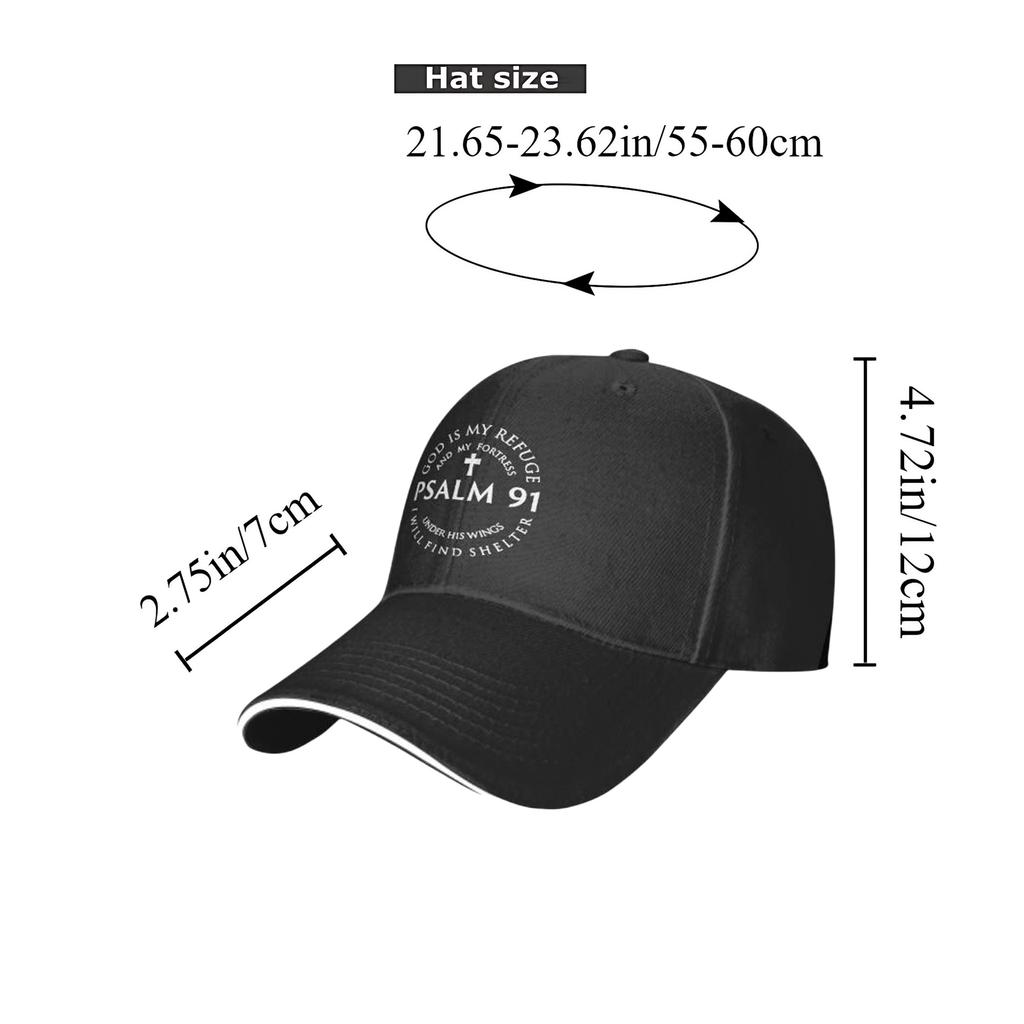 1Pc Adjustable Baseball Cap - Psalm 91 Scripture - Christian Religious Hat With, Adjustable Strap For Truck Drivers, Church, Eve