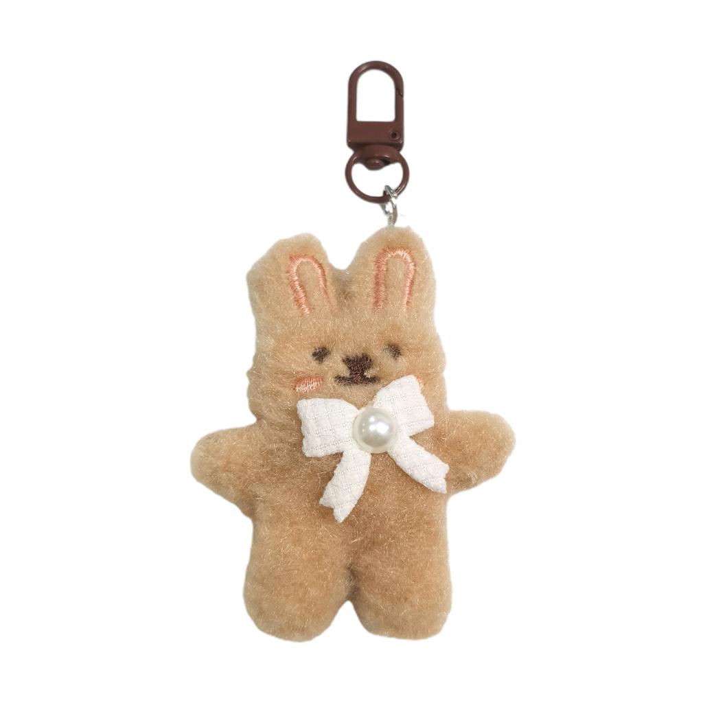 Cute Plush Rabbit Keychain With Pearl Bowknot For Girls And Women Soft Fluffy Charm Keyrings Pendant Accessory