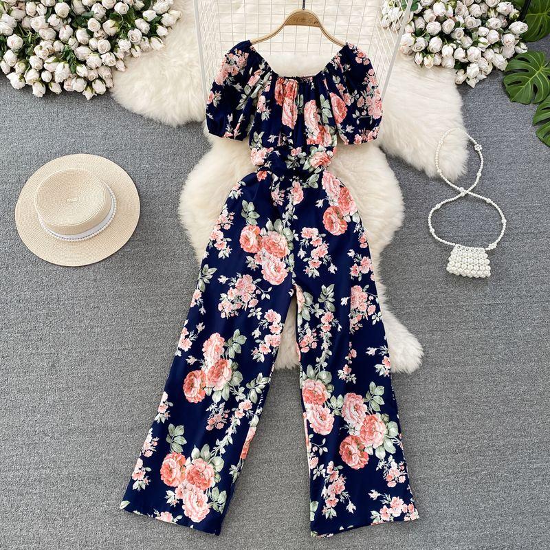 

Пляжный отдых Сборки Квадратный вырез Завышенная талия Повседневный Короткий рукав Blue All yards