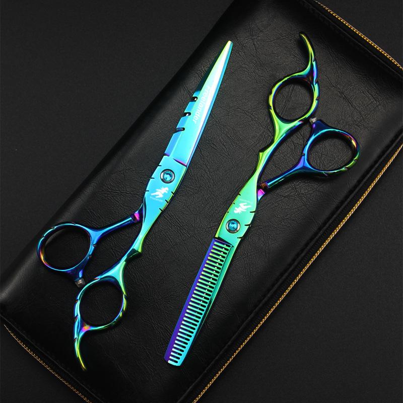 SY5 God Walker Green Hairdressing Scissors Set: Straight & Thinning Scissors (Model SY5-0402) 6.0 Inch Thinning Scissors