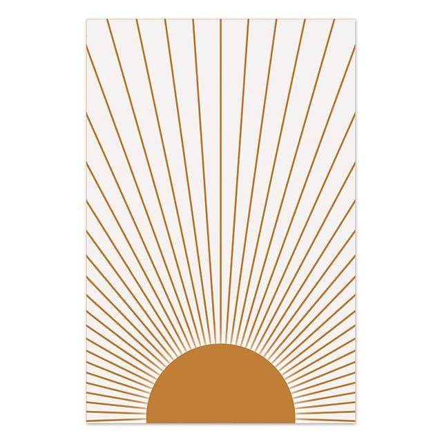 Boho Art Prints Abstract Poster Plant Line Drawing Wall Art Sun Moon Canvas Painting Burnt Orange Living Room Wall Decoration