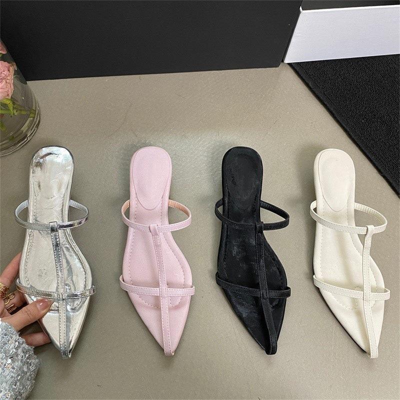 Niche Pointed Cool Slippers Women's Summer Slope Heel Open-toed Beach Shoes Hollow Shoes