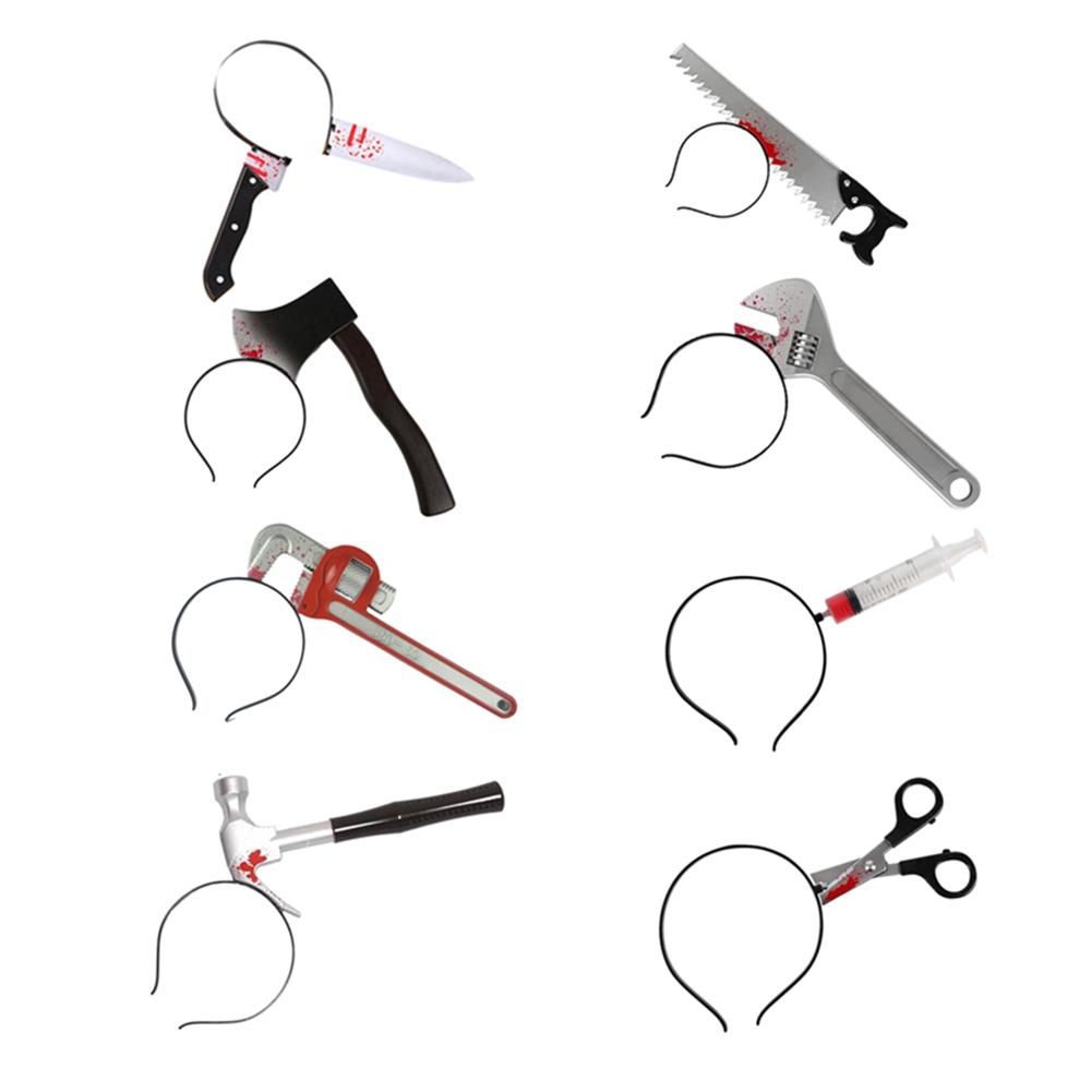 Good-8Pcs Halloween Horror Props Blood Ax Saws Knife Headband For Halloween Party Masquerade Props Head Hoop